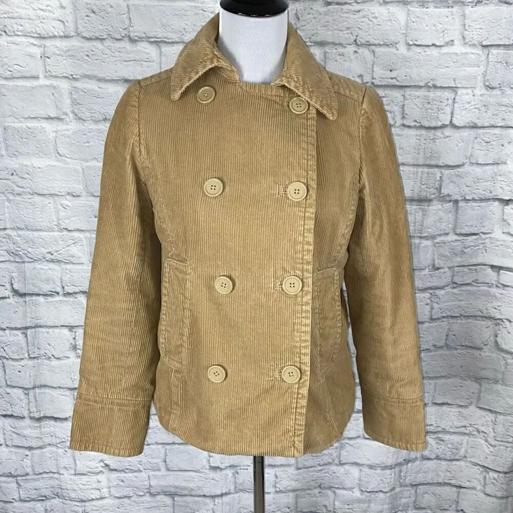 Gap women M cotton blend button front fully lined corduroy coat tan